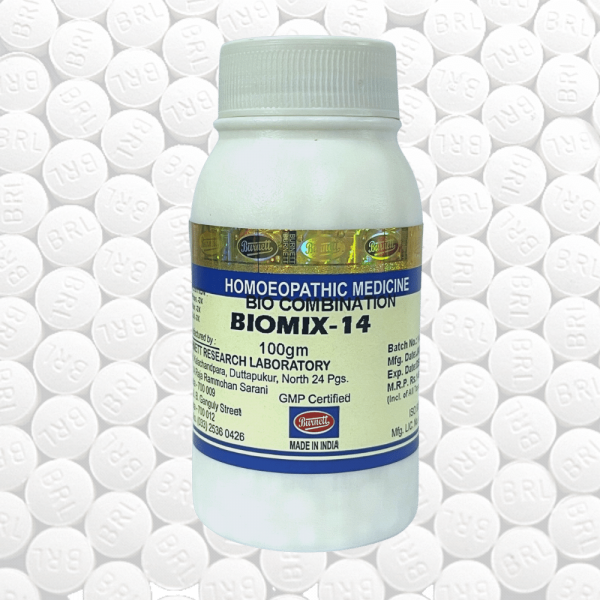 Image of Bio-Combination 14, a homoeopathic remedy for flu-like symptoms, measles, and hay fever, offering relief from cough, sore throat, earache, and eye irritation, while supporting blood health, digestion, and skin wellness