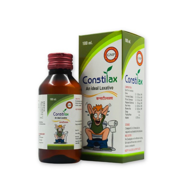 Promotional image for Burnett's Constilax, a homoeopathic remedy for constipation relief. Experience fast and gentle relief from acute and chronic constipation, improved appetite, and relief from indigestion issues. Say goodbye to side effects with Consti